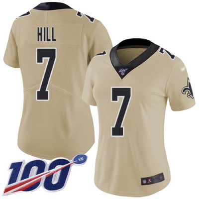 Nike New Orleans Saints #7 Taysom Hill Gold Women's Stitched NFL Limited Inverted Legend 100th Season Jersey